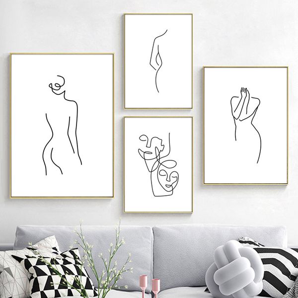 

abstract geometric line woman nordic posters and prints wall art canvas painting black white wall pictures for living room decor