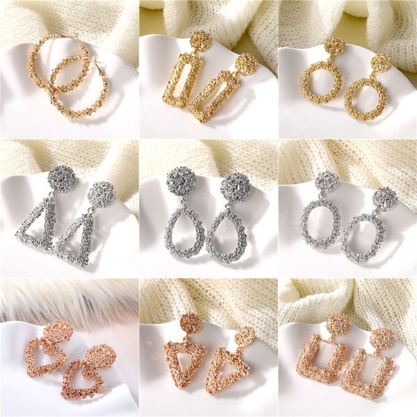 

aliutom fashion statement earrings big metal geometric pendant earrings for women hanging dangle earrings drop earing bohemian, Silver