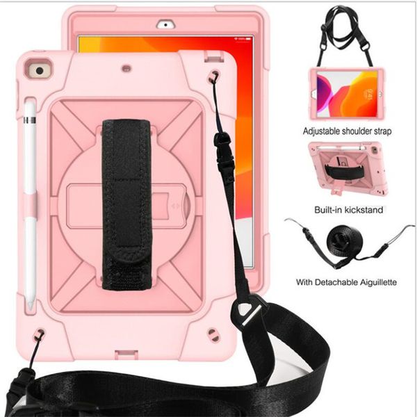 

hybrid shockproof shoulder case for ipad hand strap pen holder case for ipad 7th gen 10.2 mini 4 5 air 2 pro 9.7 for samsung t515 t510 t290