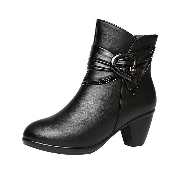 

fashion pure color round toe zipper boots square heels vintage women boots, Black