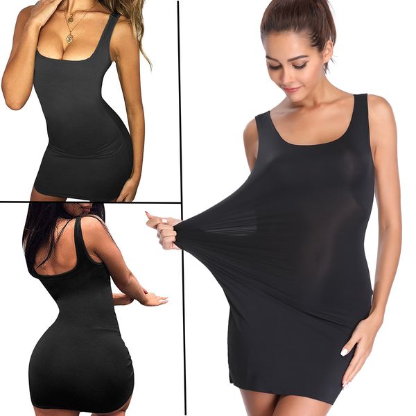 

body shaper dress women underwear waist trainer slimming shapewear full slips seamless underdress modeling strap girdle belt, Black;white