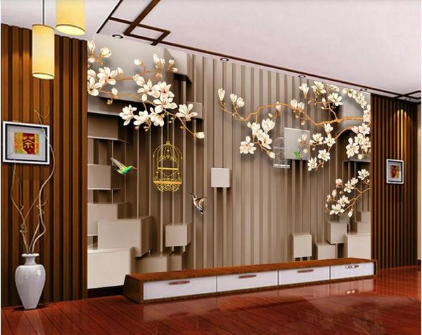 

3d room wallpaper custom p mural 3d hand drawn flowers and birds stereo space tv background wal wallpaper for walls 3 d