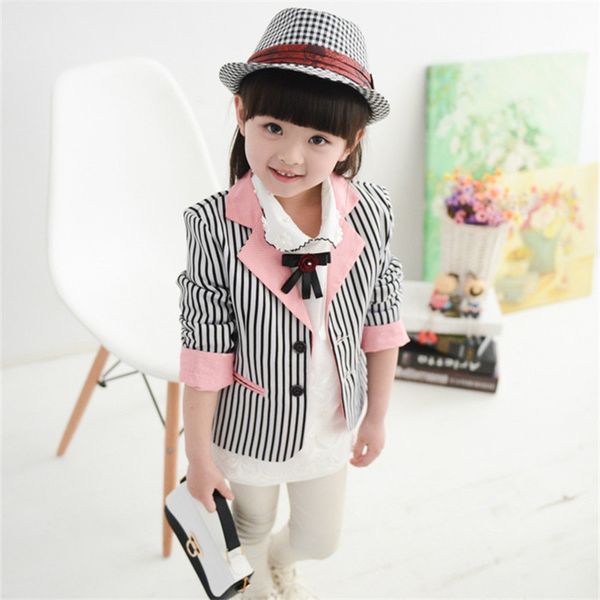 

blazer jacket for girl slim fit blazers coat children clothing autumn striped casual blazer jacket teenage clothing 3-12t, Black