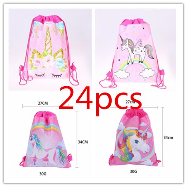 

24pcs unicorn theme non-woven fabrics of bag drawstring backpack gift bag storage boy favor school bags party supplies