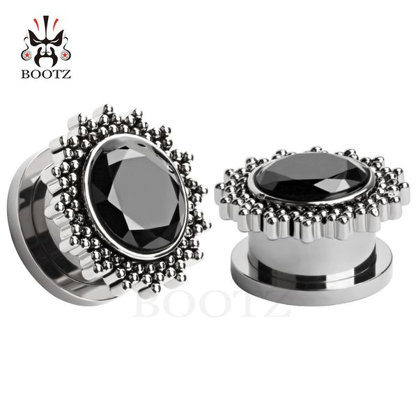 

new arrival fashion stainless steel zircon stone ear plugs piercing body jewelry tunnels pair selling 2pcs/lot, Slivery;golden