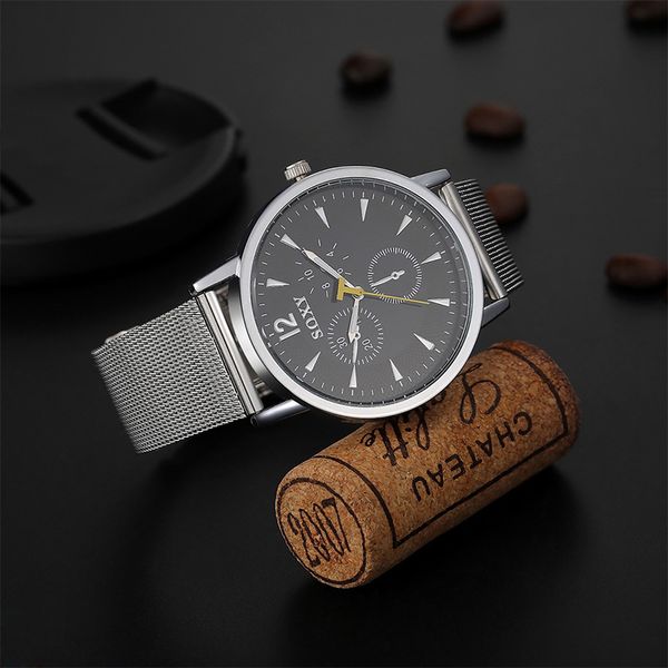 

fashion luxury watch brand soxy watches stainless steel strap quartz watch ultra thin dial clock relogio masculino saat erkek, Slivery;brown