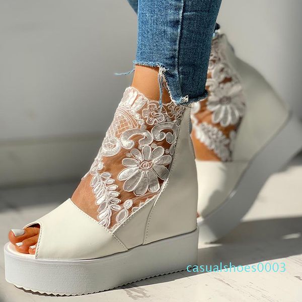 

summer women's sandals high heels casual ethnic open toe wedges platform height increasing chunky ladies shoes zapatos de mujer cc3, Black