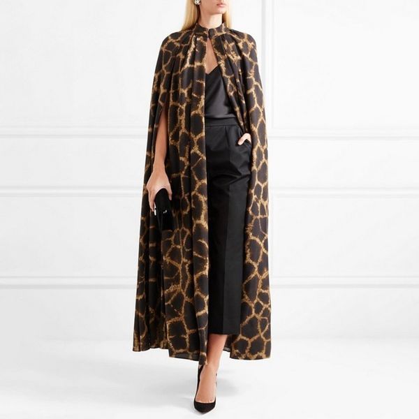 

menkay] female cardigan coat o neck cloak sleeve print leopard maxi cloaks for women 2018 autumn vintage fashion tide, Tan;black