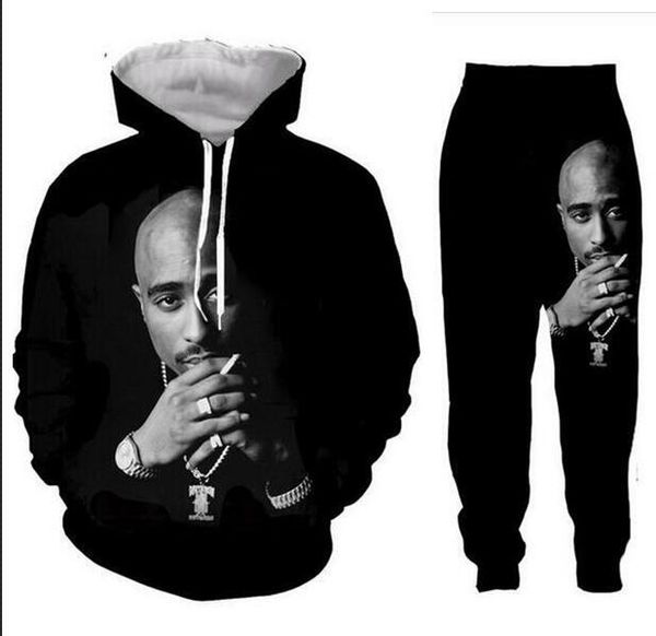 

two piece set men women casual tracksuits 3d printing tupac 2pac fashion hoodies hooded+pants sweatshirt us0100, Gray