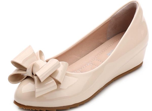 

2019 women's shoes in spring and autumn with new style slope heel round head bowknot@2110, Black