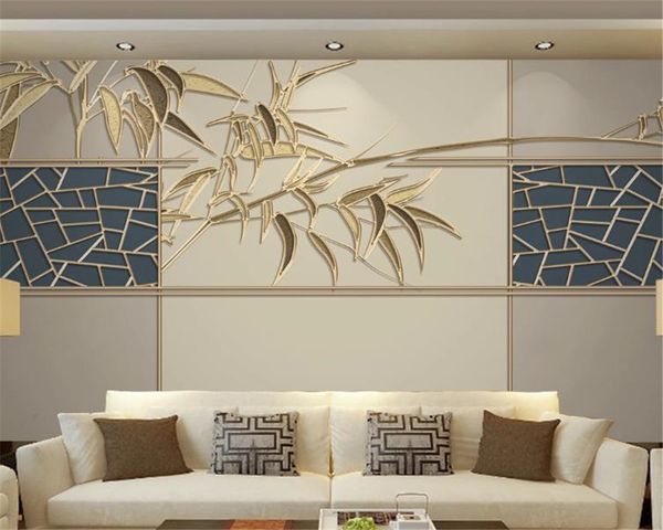 

3d обои на заказ фото красивая бамбука цветок окна золотой rrelief линии фона украшения стены mural обои
