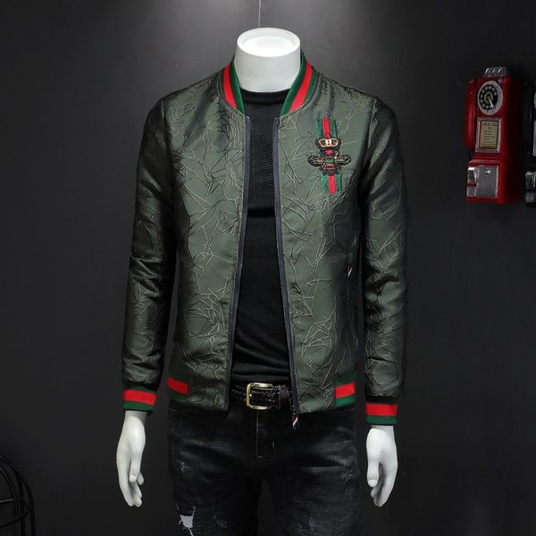 

high-end handsome cool large size leisure autumn bee floral embroidered standard men's jacket collar korean youth baseball jacket new, Black;brown