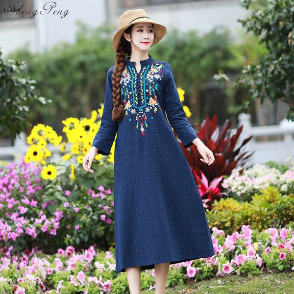

women's cheongsams dress 2019 spring autumn embroidery vintage chinese traditional dresses short qipao v1486, Red
