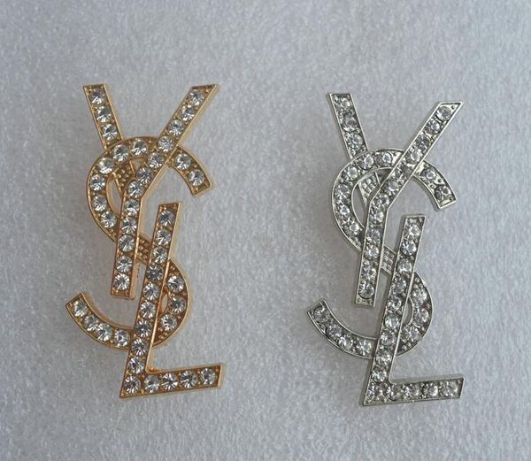 

fashion brooches with crystal rhinestone y brand letter brooch pins with shining stone brooches for women jewelry decoration, Gray