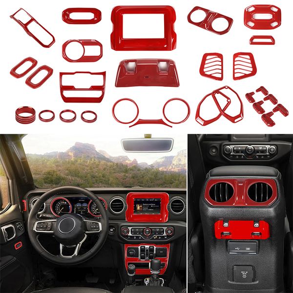 

red 28pcs/set interior accessories cover trim decoration kit for jeep wrangler jl 2018+ auto interior accessories