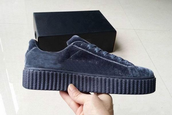 

women rihanna riri fenty platform creeper velvet pack burgundy black grey color brand ladies classic casual shoes36-39 quality