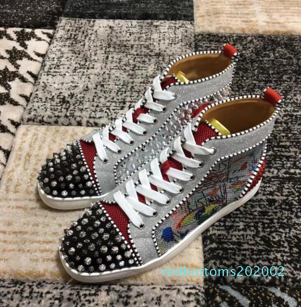 

2020 high red bottom spikes sneakers men casual shoes luxury print silver sequin sliver pik limit rare studs and rhinestones graffiti, Black