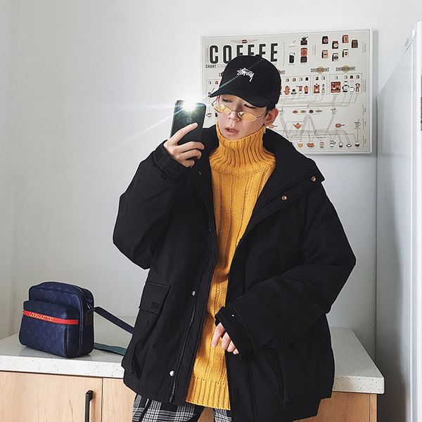 

korean fashion winter coat men plus size jacket retro winter parka men warm clothes overcoat veste hiver homme men's coats mf20, Black
