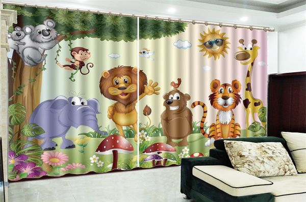 

wholesale curtain for living room 3d cartoon animal kingdom hd digital printing interior decoration practical blackout curtains