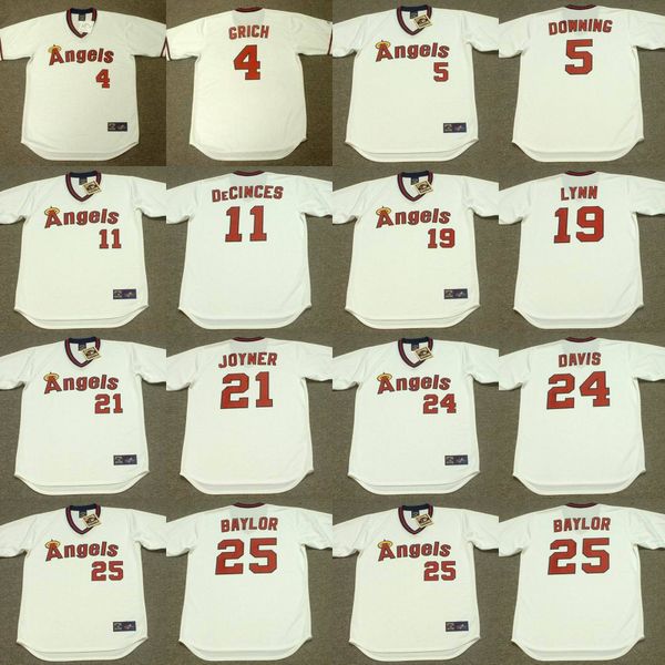 

california 4 bobby grich 5 brian downing 24 chili davis 25 don baylor 11 doug decinces 19 fred lynn throwback alternate baseball jersey, Black