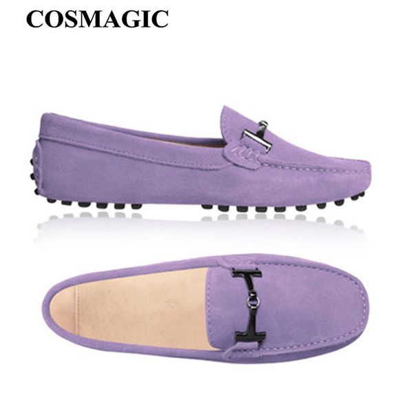

cosmagic new suede leather women flats 2018 spring metal chains driving loafer candy color soft slip on moccasin boat shoes y190704, Black