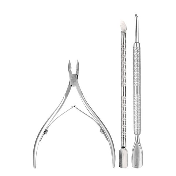 

3pcs/set nail tool stainless steel cuticle nipper spoon cuticle pusher dead skin remover dual-end trimmer cutter clipper