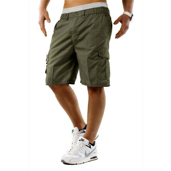 

mens 2019 new shorts men cotton loose work casual short pants plus size men casual elastic solid pockets trousers, White;black