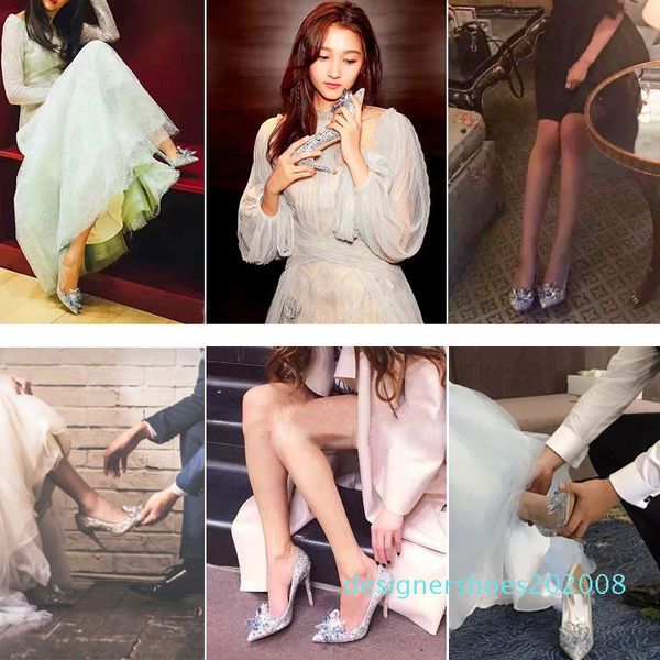 

2019 european wedding shoes female white drill rhinestone crystal shoes stiletto pointed red bridal fashion high heels d08, Black