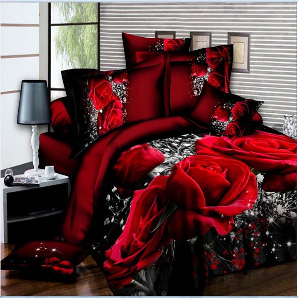 

Smart 3d bedding set bedclothes 4pcs bed set Duvet Cover flat sheet Home Textiles pillowcase Queen size Flowe Rose flower