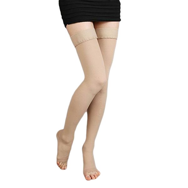 

knee-high medical compression varicose veins open toe, Black;white