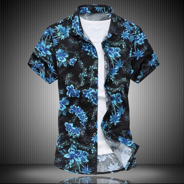 

2019 new hawaiian style men's short sleeve print shirt vacation plus size casual loose shirt apparel comfort s-6xl, White;black