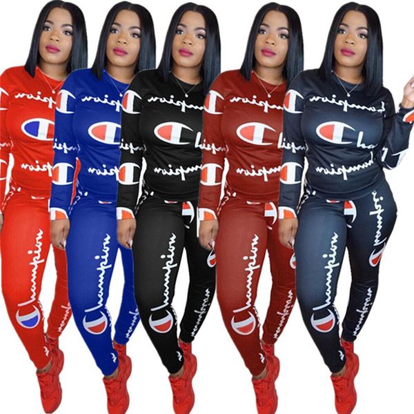 

champion letter print women tracksuits long sleeve t shirt hoodie pullover + pants leggings two piece outfits junior sportswear c8902, White