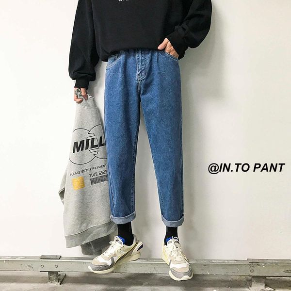 

2019 mens fashion designer jeans men straight mens casual denim jeans male trouser pant 2019 spring loose solid, Blue