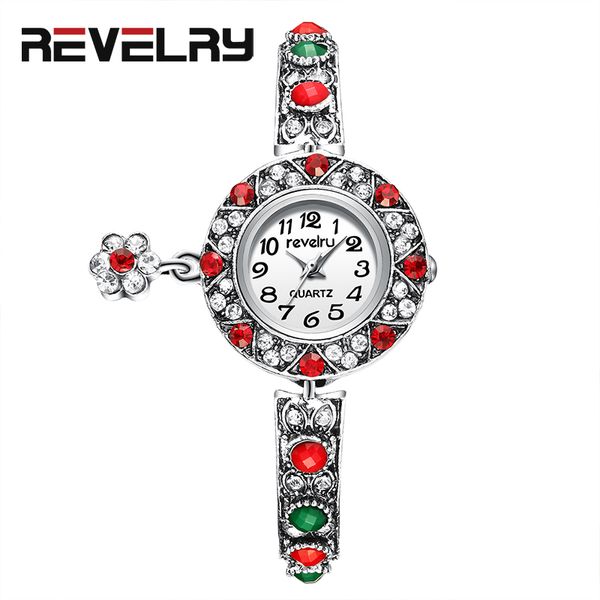 

revelry fashion watches women luxury crystal red diamond bracelet watches rhinestone 2019 ladies quartz watch gifts for women, Slivery;brown