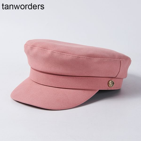 

autumn painter octagonal 2019 pure color leather children's all-match octagonal hat high street fashion painter hat, Blue;gray