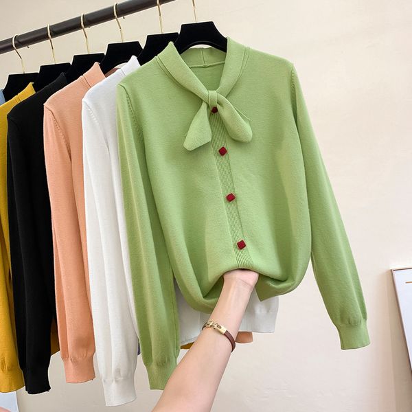 

knitted sweaters autumn new type korean version 2019 loose and slim bottom with student's slim sweater neckknot, White;black