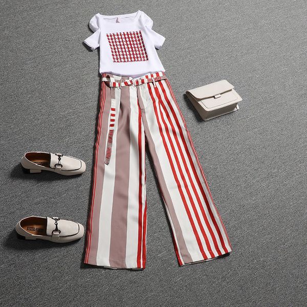 

sashes tracksuits women clothing sets womens casual pants suit twinset suit tees and vintage printed straight pants suits ns1010, White