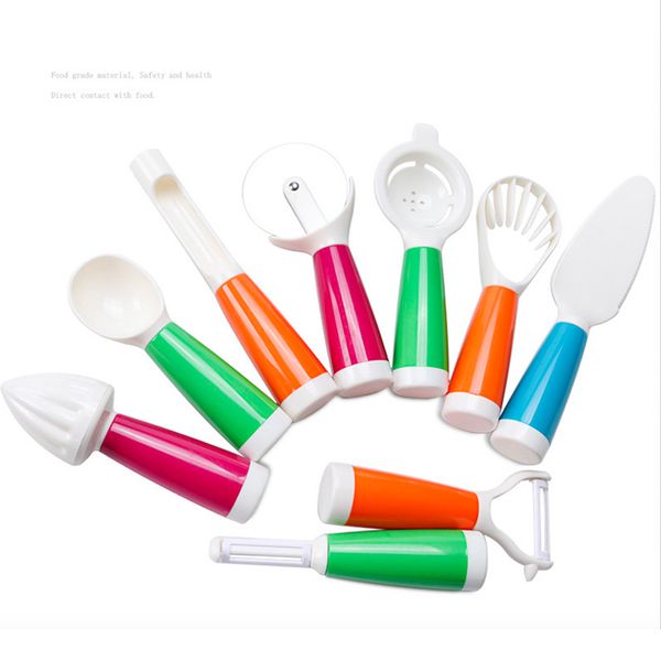 

9pcs wholesale household kitchen tools paring knife fruit squeezer juicer slicer digger corer egg separator pizza cutter shovel kitchenware