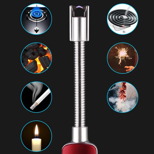

usb pulse hose electric lighter rechargeable flameless lgnition gun windproof flameless for cooking camping