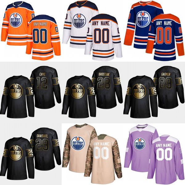 

2019 Golden Edition Edmonton Oilers 89 Sam Gagner 45 Joe Gambardella 29 Leon Draisaitl 28 Kyle Brodziak 12 Colby Cave Hockey Jersey