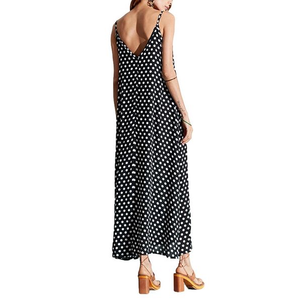 

straight 5xl plus size summer dress women polka dot print v neck sleeveless sundress loose maxi long beach bohemian vintage dress quality, Black;gray