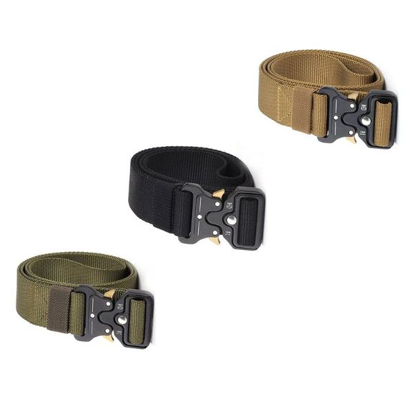 

waist support tactical belts nylon belt with metal buckle adjustable heavy duty training hunting accessories, Black;gray