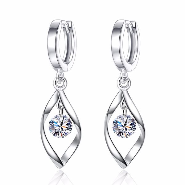 

100% 925 sterling silver 2018 new arrivals fashion shiny crystal ladies`stud earrings jewelry women female anti allergy cheap, Golden;silver