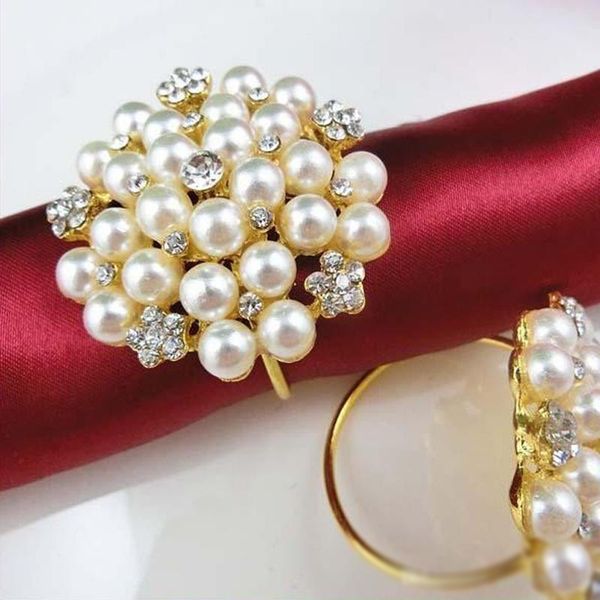 New Flower Imitation Pearls Gold Silver Napkin Rings For Wedding