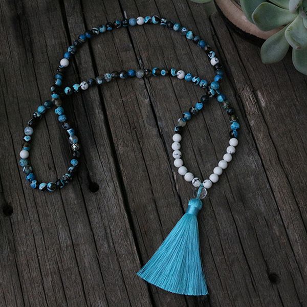 

8mm natural beads, dyed blue flower onyx, howlite, japamala, yoga necklace, spiritual jewelry, meditation beads, 108 mala beads, Silver