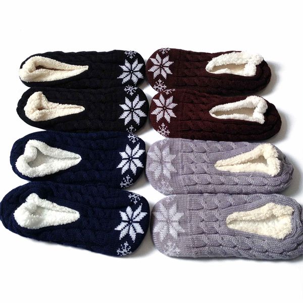 

man plush home shoe flush snowflake indoor floor sock line editing winter foot warmer soft bottom slippers footwear, Black