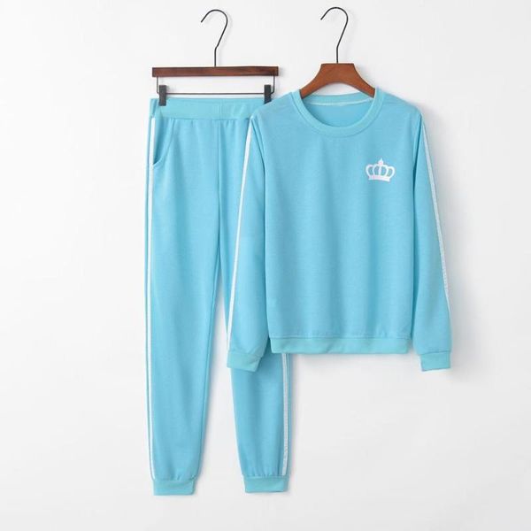 

autumn women casual sportswear suit trousers set long sleeve crop + pants outdoor fitness running suit streetwear, Black;blue
