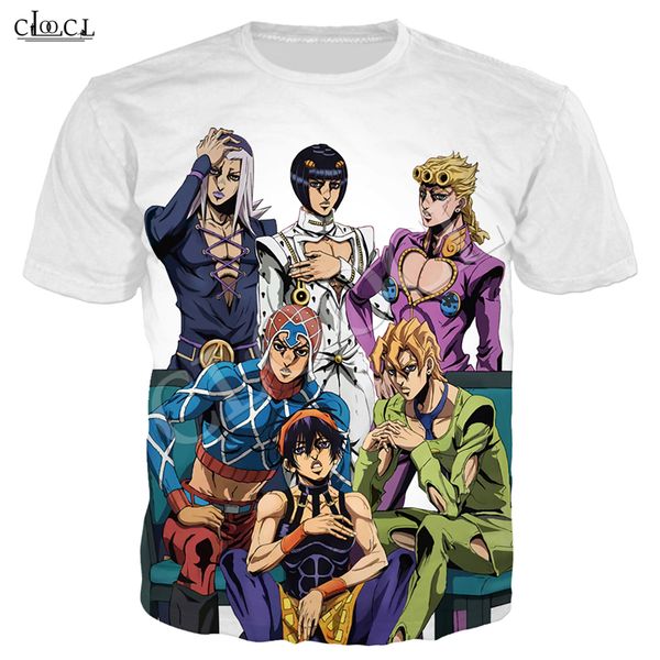 

2020 new anime jojo's bizarre adventure men t-shirt 3d print short sleeve harajuku style streetwear, White;black