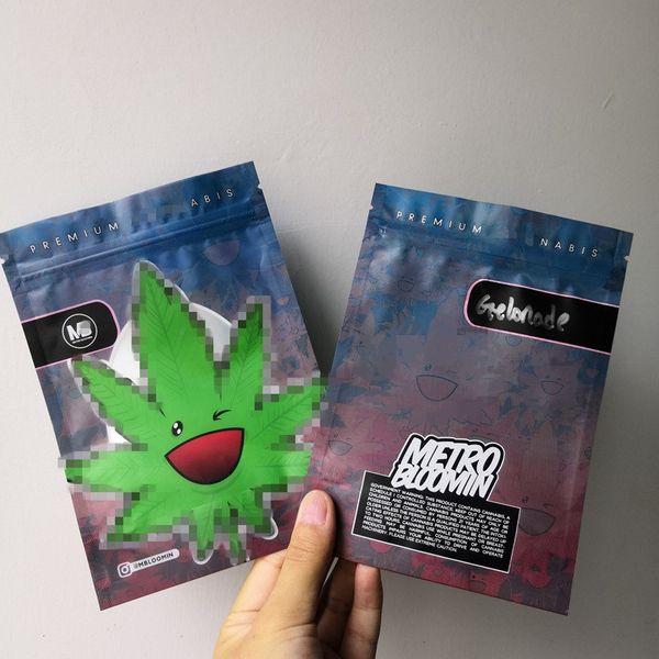 

Metro bloomin mylar childproof bag 420 packaging connected cookie bag tand up pouch dry herb flower