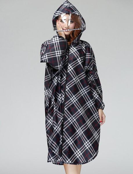 

2pcs grid fashion raincoat with brim waterproof japanese style poncho light raincoat women rainwear